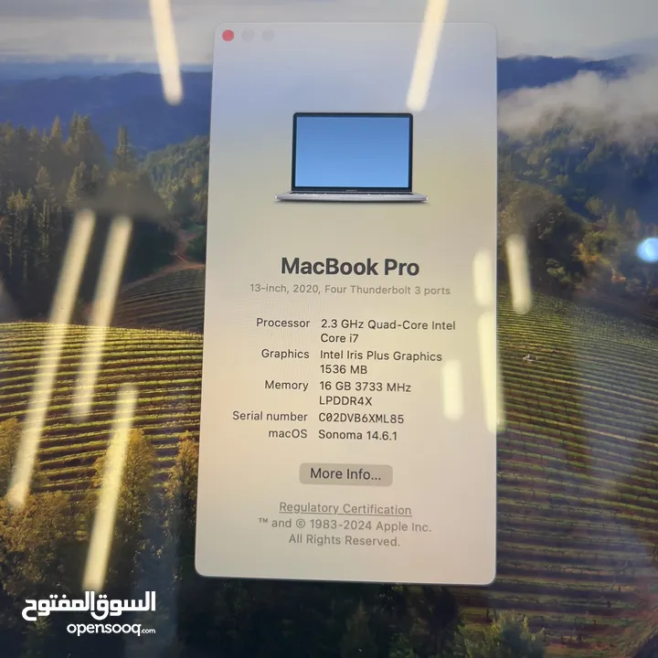 ‎‏MacBook Pro 2020 core i7 RAM 16GB  ‎ماك بوك برو المعالج i7 ذاكرة تخزين512 الرام  16جيجا مشحون 57