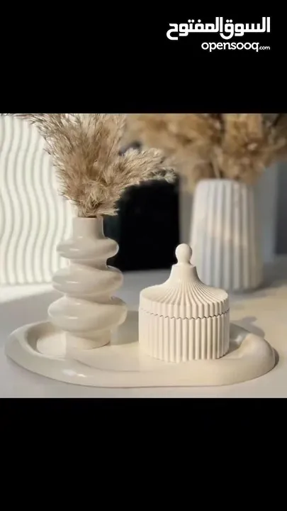 طقم ديكور كونكريت 3 قطع - تصميم مودرن - أبيض