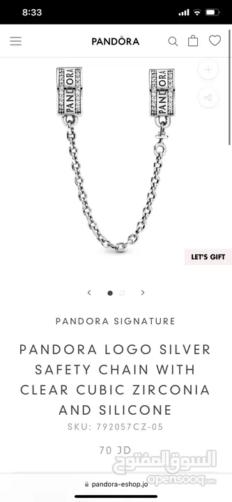 PANDORA SIGNATURE  PANDORA LOGO SILVER SAFETY CHAIN WITH CLEAR CUBIC ZIRCONIA AND SILICONE