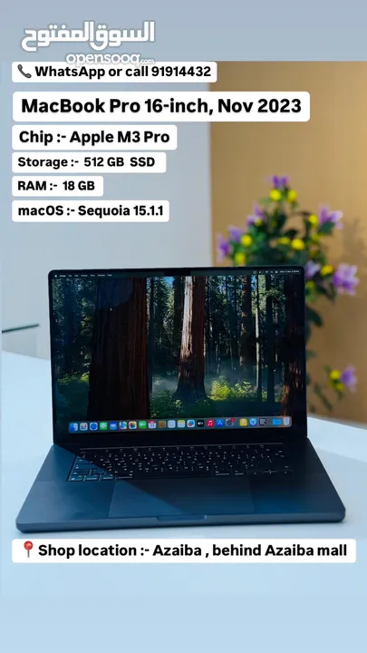 MacBook Pro 16-inch, Nov 2023  M3 Pro Storage :- 512 GB SSD