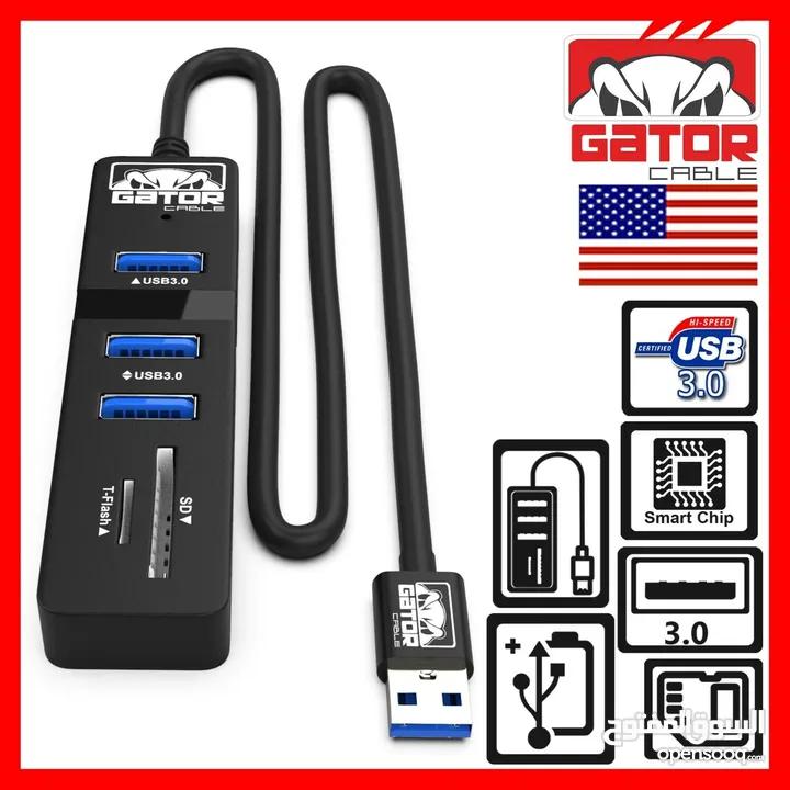 USB 3.0 Hub 3 Port Charger Data Sync SD TF Card Reader for PC Mac Laptop Desktop