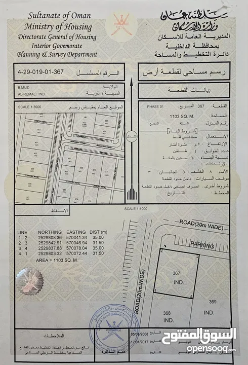 للبيع ارض صناعية في ولاية نزوى بركة الموز مخطط الرميلي