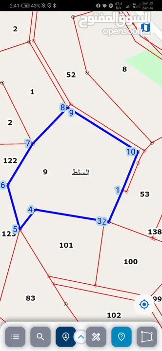 للبيع قطعة أرض 8 دونم السلط شارع 60 قرب مسجد الرابح