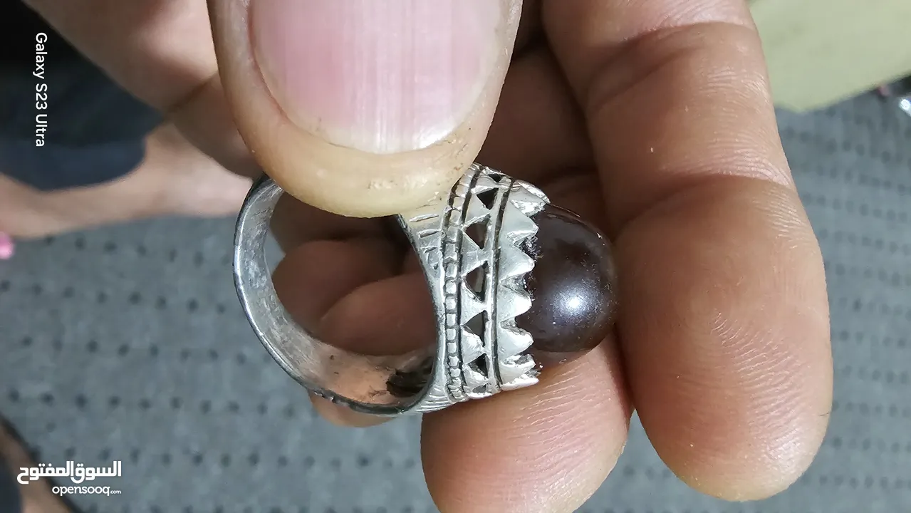 خاتم فضه اراني مقاس 23 22 حجر عقيق
