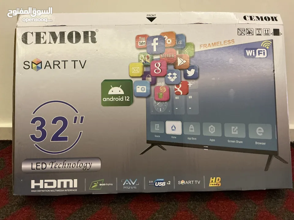 شاشة cemor 32inch smart جديدة ب كرتونها