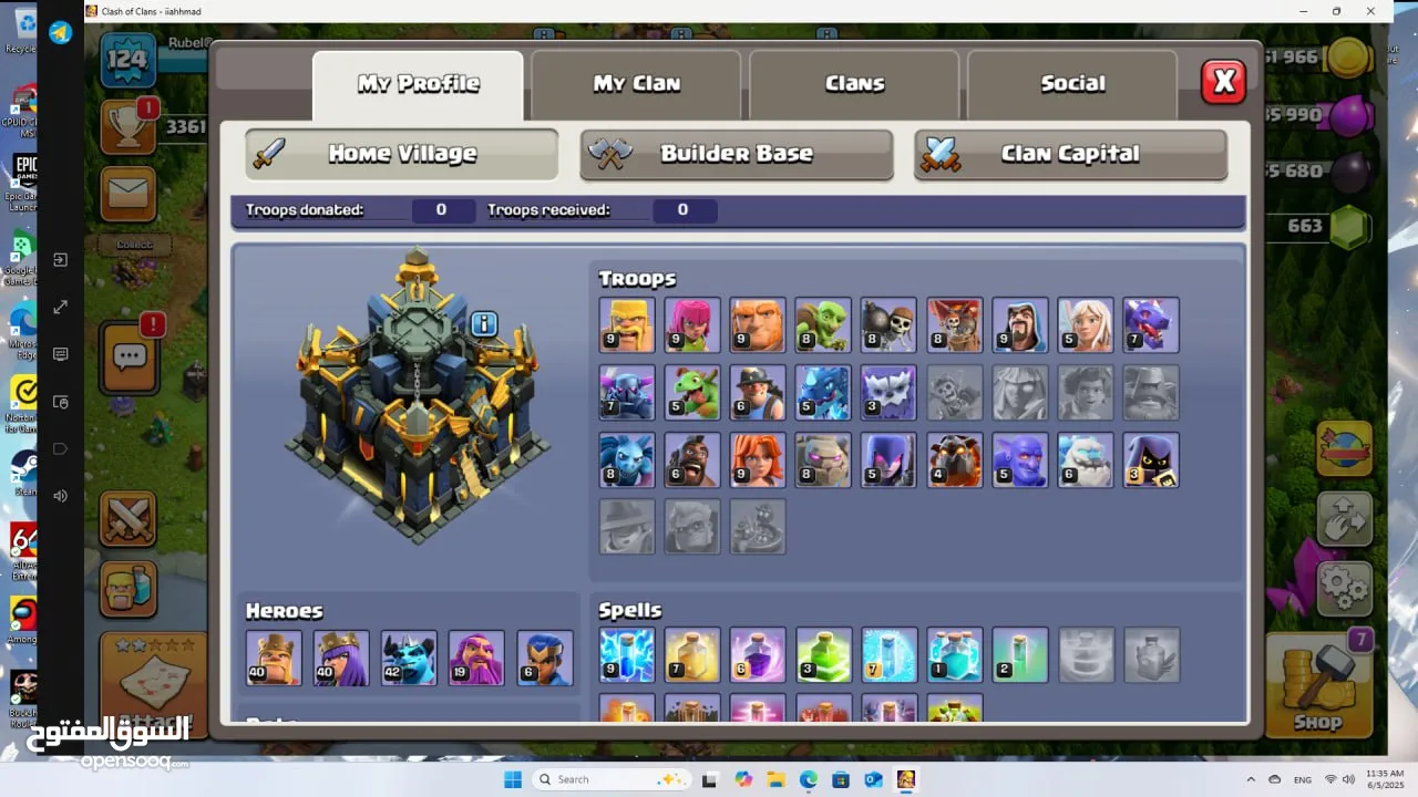 حساب كلاش اوف كلانس بيت 17 شبه ماكس مع 3300+ كأس