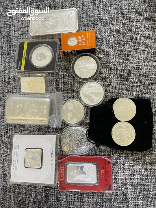 عملات فضيه أوزان مختلفه وعملات قديمه وورقيه silver coin 1 oz and 10 oz