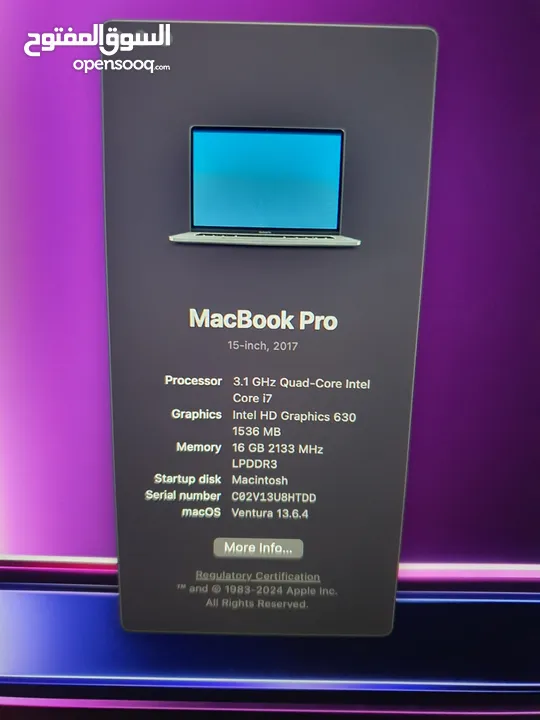 ماك بوك برو 2017 MacBook Pro معالج Cor i7 رام 16G اقره لوصف