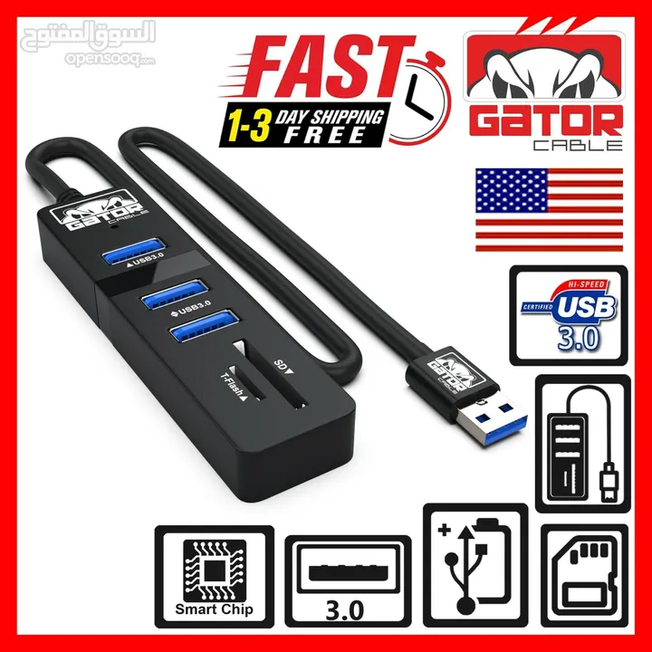 USB 3.0 Hub 3 Port Charger Data Sync SD TF Card Reader for PC Mac Laptop Desktop