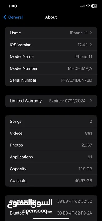 Iphone 11 with warranty valid till 7/nov/2024