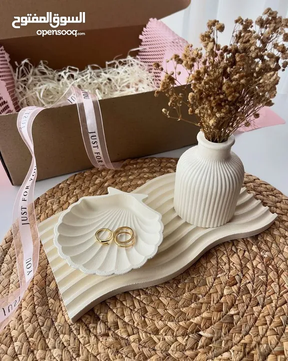 طقم ديكور كونكريت 3 قطع - تصميم مودرن - أبيض