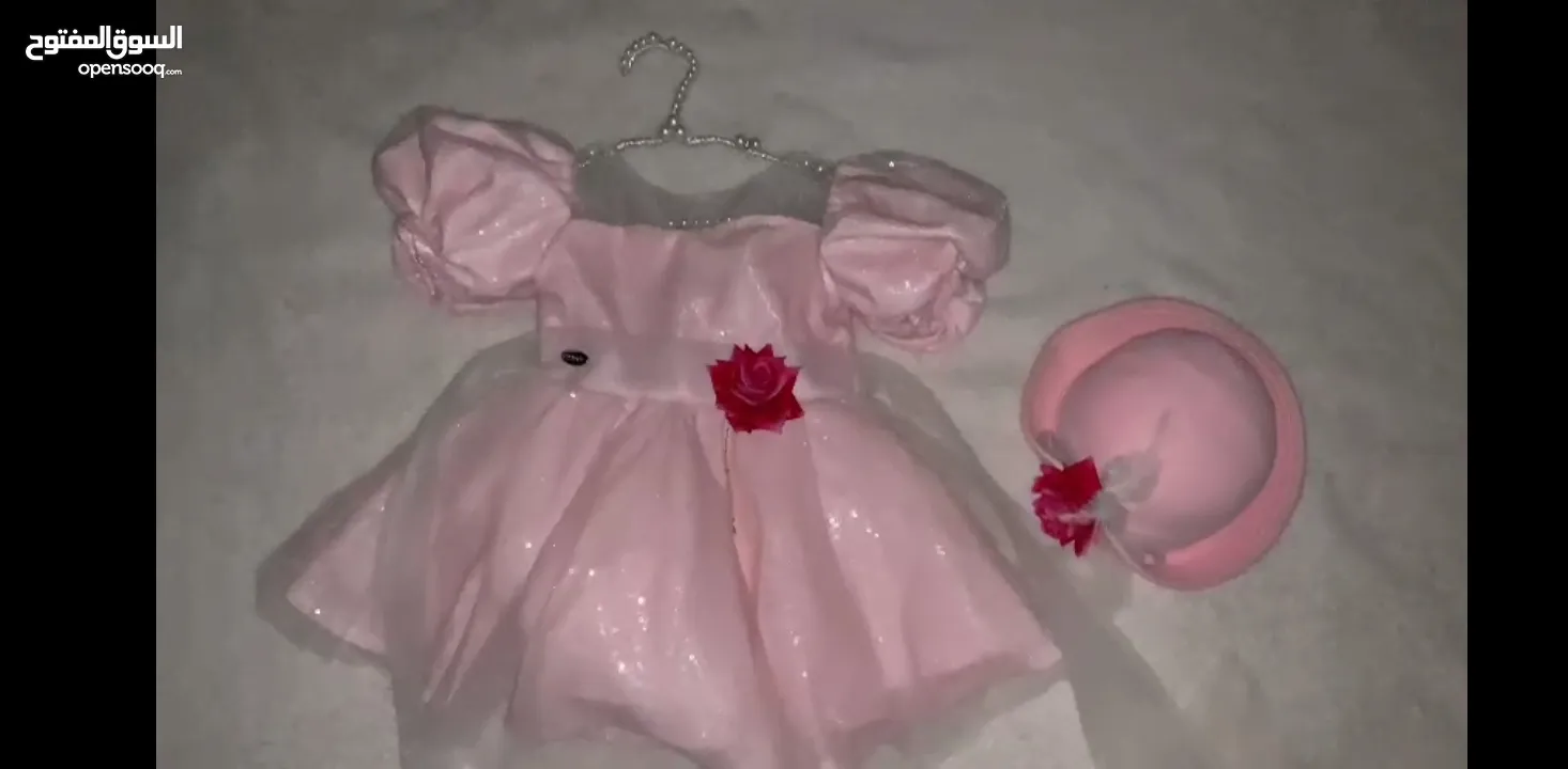 فستان بناتي موديل الاميرات باللون الوردي اللامع