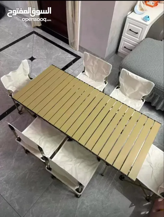 طقم طاولة ألمنيوم قابل للطي + 4 كراسي – خفيف، عملي، أنيق... الرفيق المثالي لكل مشاويرك!