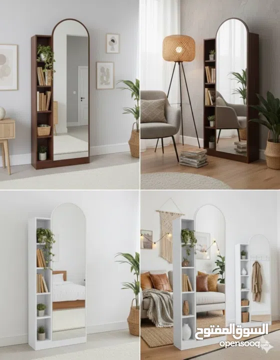 مرآة أرضية فاخرة مع رفوف جانبية – قطعة ديكور تخطّف الأنظار