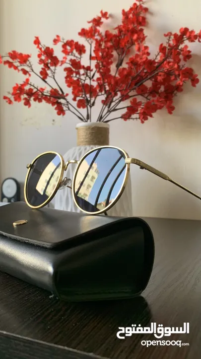 نظارة شمسية بإطار ذهبي وعدسات أسود عدسات UV400