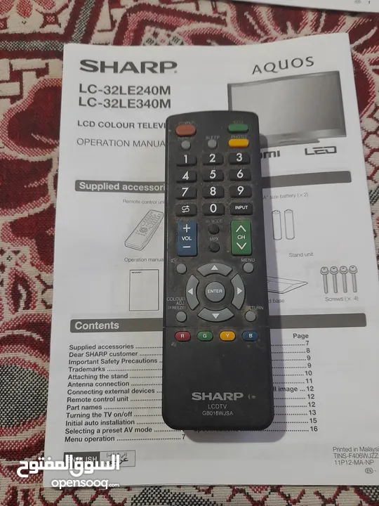 شاشه استعمال خفيف 32  انش شارب استعمال بسيط بحال الجديد معه ريموت وقاعده بدون الرسيفر الرسيفر فقط