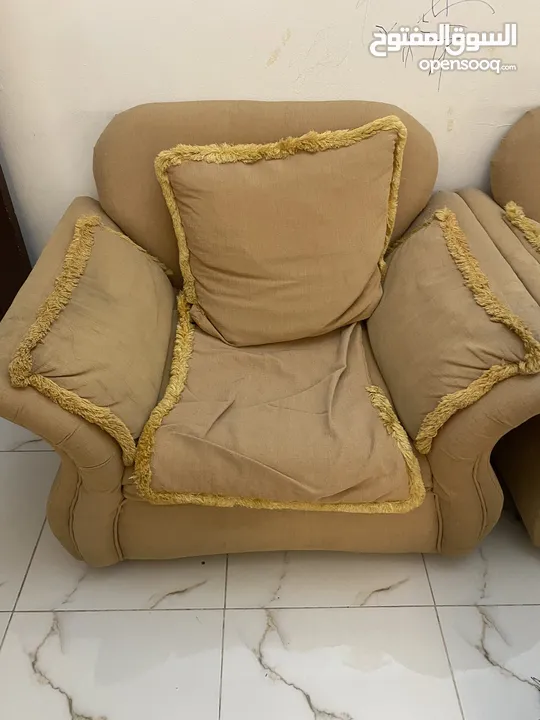 Urgent sale Sofa set 3 set single 2 piece 2 set additional single green and  Dinning table chair