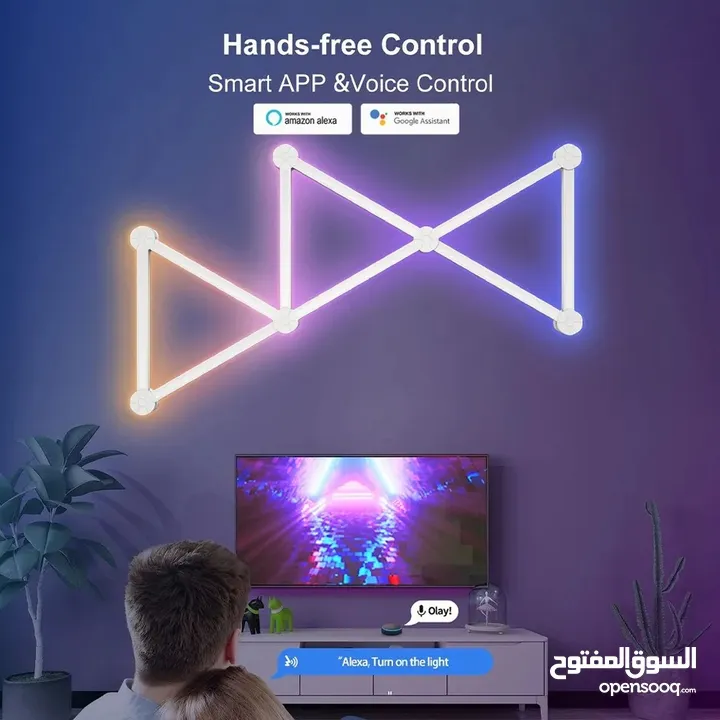 مصباح حائط ذكي بتقنية WIFI LED مصباح إضاءة RGBIC شريط إضاءة ليلي سهل الاستخدام تطبيق موسيقى إيقاع غر