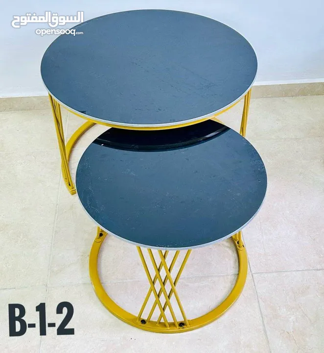 סט שולחנות – 2 חלקים – שיש מלא עיצוב שולחן סלון עם פלטת שיש כבדה