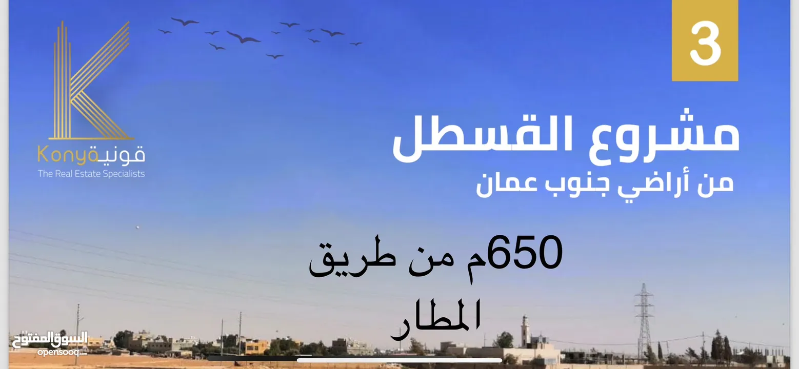 مشروع اراضي استثماريه- القسطل- اراضي جنوب عمان/ 650م تبعد عن طريق المطار