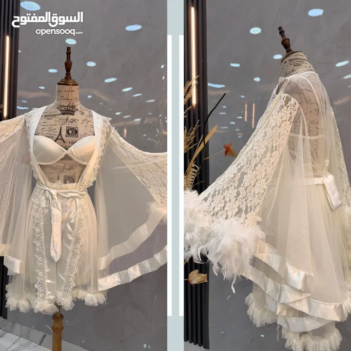 جهاز عروس  قميص نوم ابيض طقم العروس 4قطع
