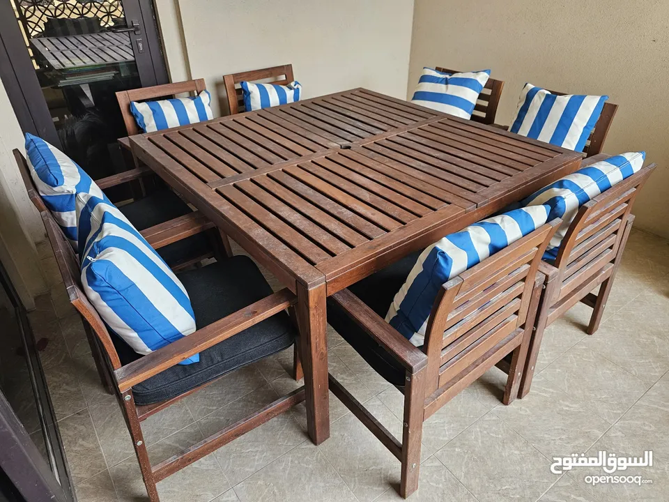 Ikea Outdoor table with 8 chairs, very limited usage, almost brand new, 1300AED.