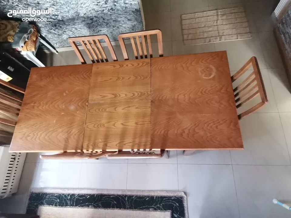 طقم سفره طاوله كبيره +6 كراسي + بفيه 3درفه انتيك خشب بلوط