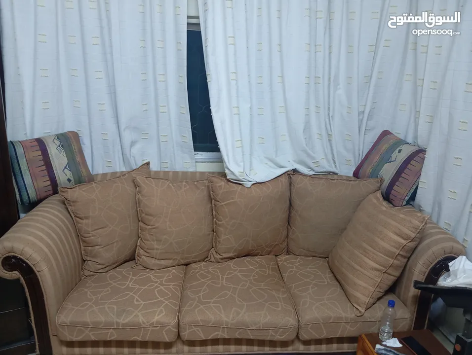 طقم كنب 7 مقاعد خشب زان مستعمل شبه جديد