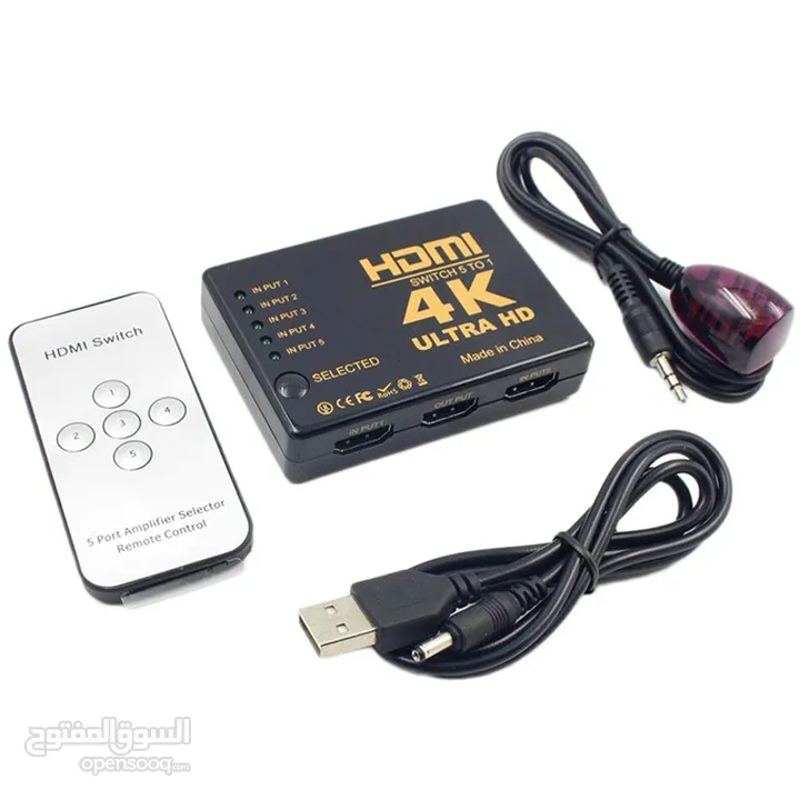 4k HDMI Switcher with ir Remote control-5 port سويتج فور كيه مع ريموت 5 مداخل 