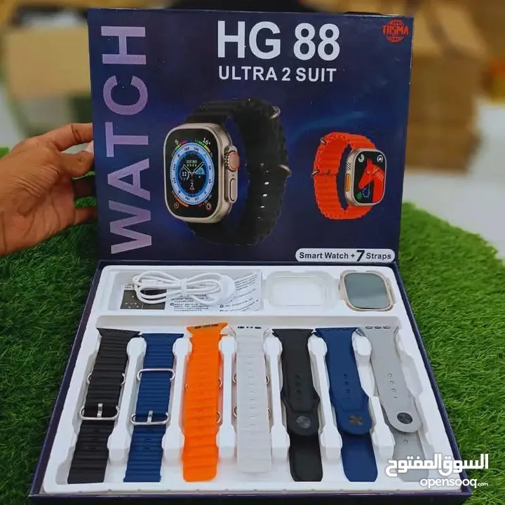 ساعة HG 88 الترا + سماعة ايربودز تدعم المكالمات واشعارات التطبيقات  حافظة للشاشة ضد الخدش