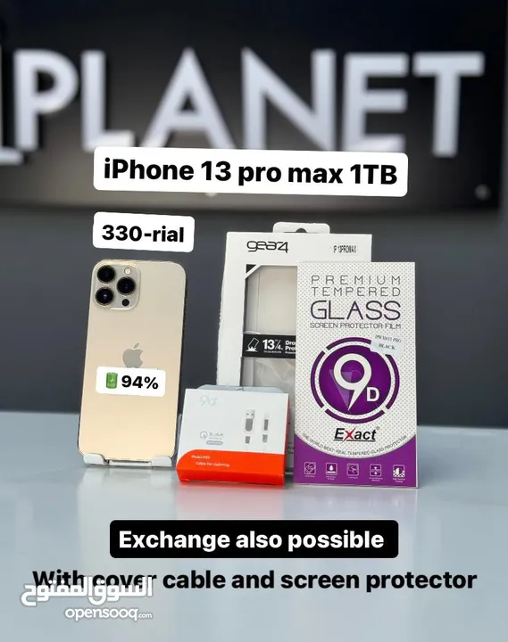 iPhone 13 Pro Max -1 TB - All great phone with cover cable & screen protector -94% Battery