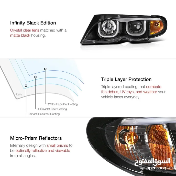 ‏  New Lights BMW 2003/04 E46 Sedan طقم اضاءة امامي، خلفي، كشافات، جديد.  BMW E46