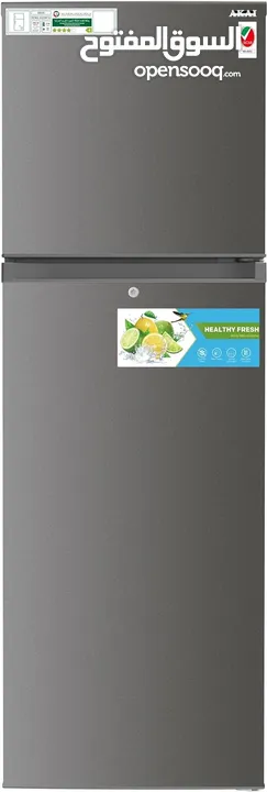 AKAI 335Liters Double Door Top Mount Free Standing Total No Frost Refrigerator Titanium Finish R600a