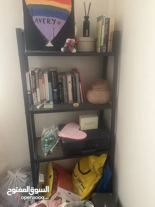 Glass table bookshelf and side lamb