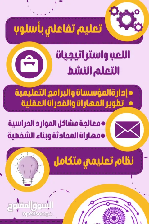 مطلوب مستثمر لديه ملائة مالية لمؤسسة تعليمية لها برامجها الخاصة التي تعطى في المدارس و المراكز
