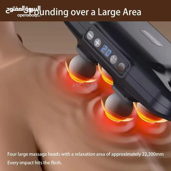 مسدس تدليك بأربعة رؤوس   جهاز تدليك احترافي عميق للأنسجة الكاملة للجسم للخصر والساق والظهر
