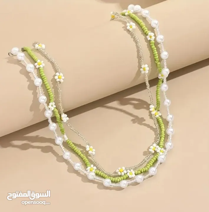 سنسال الياسمين بلون الأبيض والاخضر مكون من قطعتين