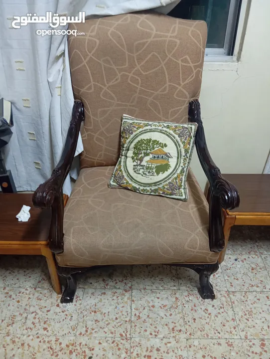 طقم كنب 7 مقاعد خشب زان مستعمل شبه جديد