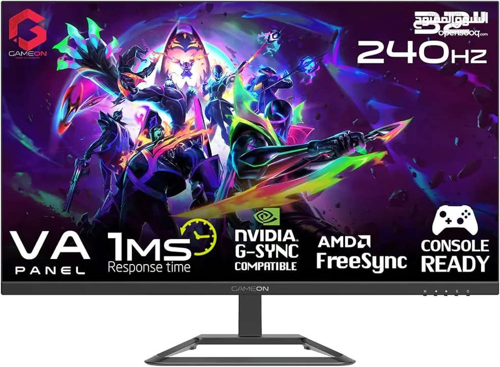 شاشة ألعاب GAMEON GOP32FHD240VA مقاس 32 بوصة FHD، 240 هرتز، 1 مللي ثانية (1920 × 1080) مسطحة مع G-Sy