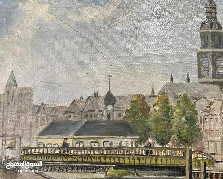 لوحة زيتية قديمة لهولندا مرسومة على القماش لفنان هولندي مرسومة سنة 1935