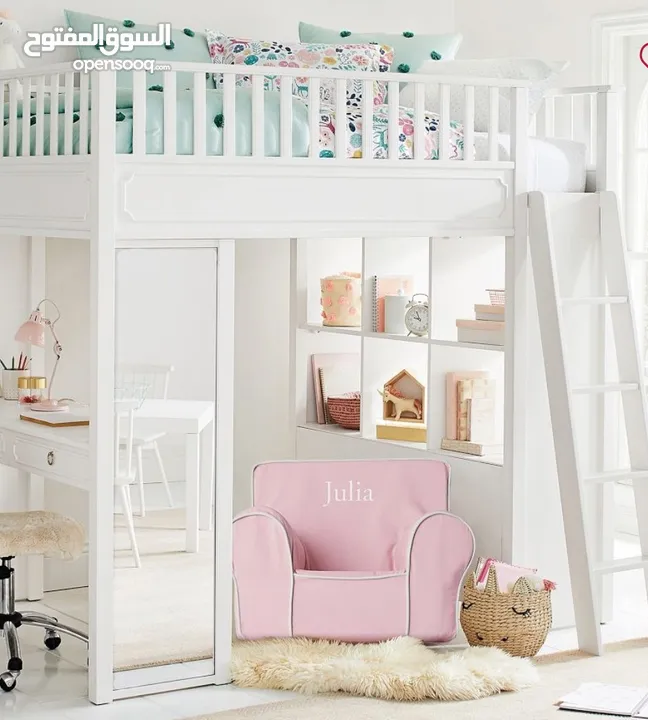 Queen sized white wooden loft bed-Pottery Barn for kids and short adults :3