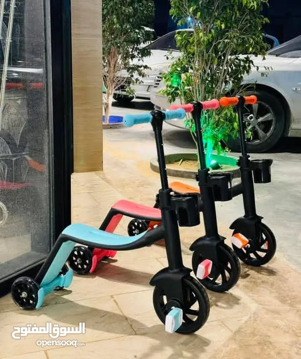سكوتر الأطفال السحري 3×1 سكوتر للركل والحركة والطاقة دراجة بدون دواسات سهلة ولذيذة .