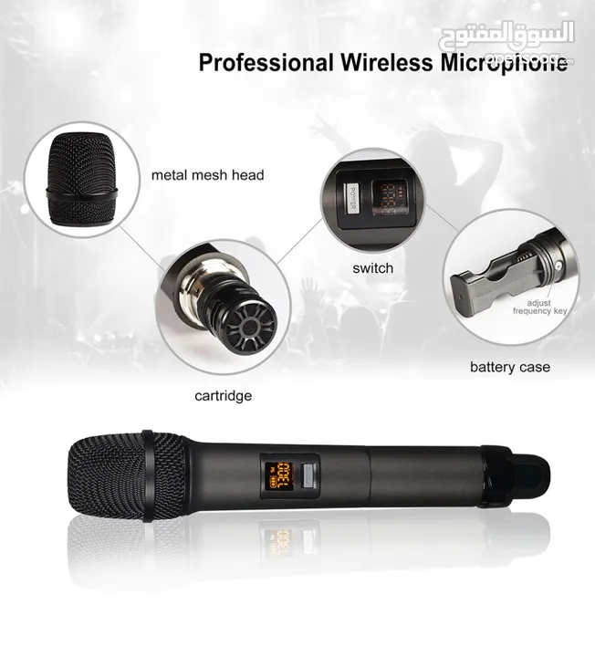 ميكرفون دبل يدوي لاسلكي W15 UHF Dual Channels Wireless Microphone Metal Handheld