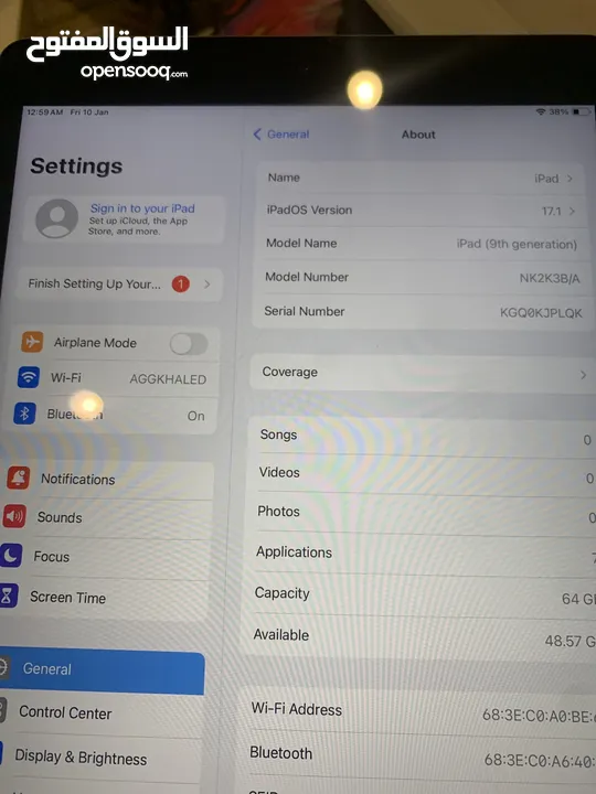 ايباد 9 وأي فأي 64 جيجا مستعمل بحاله الجديد بطاريه 100