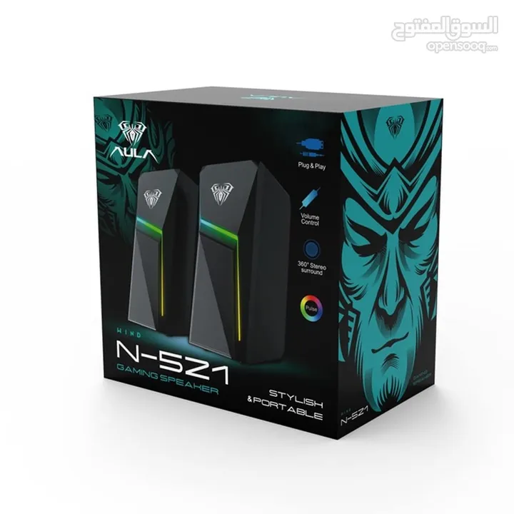 سماعات كمبيوتر جيمنغ  مضيئة مميزة  Aula Speaker N-521 Gaming RGB Lights OG