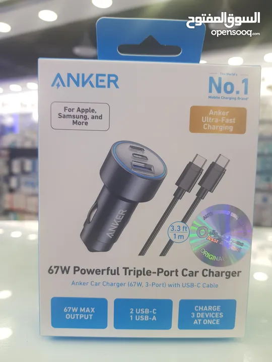 Anker 335 USB-C Car Charger,67W 3-Port Compact Fast Charger   شاحن سيارة أنكر  USB-C، شاحن سريع مد