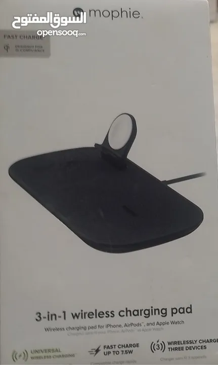 شاحن mophie اصلي وايرلس ايفون وابل و اي نوع جوال وساعات الجوال سريع يشحن بنفس الوقت 3 اجهزة وساعة