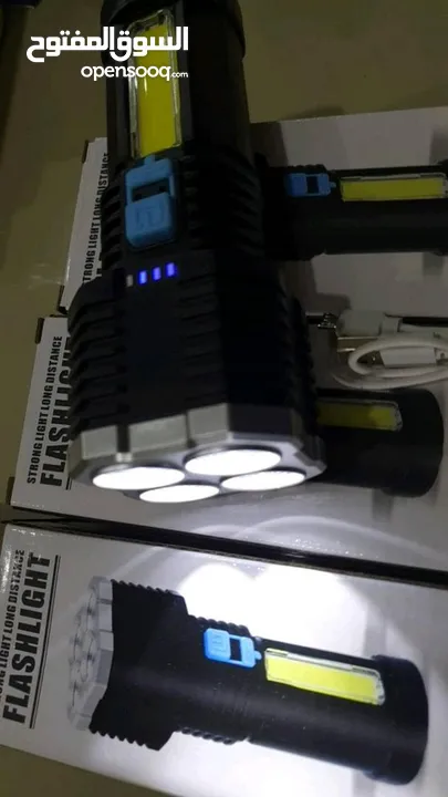 كشاف لوكس رباعي مصباح يدوي LED محمول مع ضوء جانبي ضد الماء شحن