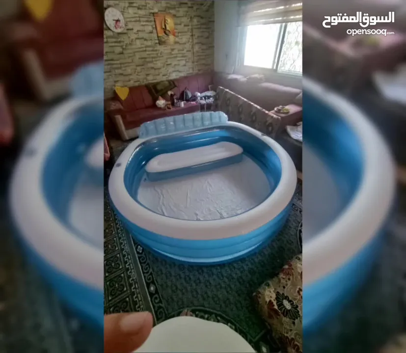 مسبح بركة عائلية قابلة للنفخ مع مقعد وحاملات أكواب - مصنوعة من مادة PVC، 590.52 لتر،