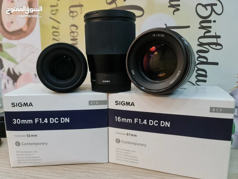 عدسات سوني و سيجما Sony Lens 85mm F1.8, Sigma 16mm & 30mm F1.4